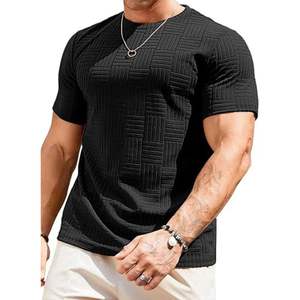 T-shirt en tricot pour homme, décontracté, extensible, uni, col rond, manches courtes, respirant, à séchage rapide - Product Image 3