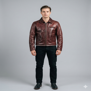 Chaqueta Bomber de Invierno de Cuero Genuino Borgoña Envejecido Hecha a Mano, Estilo Retro para Hombre con Acabado Antiguo y Logotipo Frontal - Product Image 1