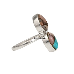 2025 Natural Pink <b>Opal</b> Copper Turquoise Vermeil Double Pear 10x14mm Gemstone Eternity Ring Handmade Jewelry Wholesale <b>Gift</b> - Product Image 2