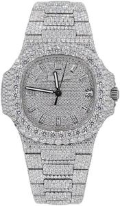 Reloj de lujo Iced-Out Moissanite Diamond Reloj unisex de acero inoxidable de alta calidad con bisel octogonal redondeado antiguo luminoso - Product Image 6