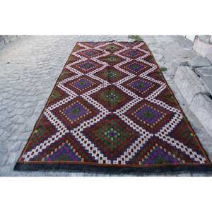 Alfombra turca Vintage marrón tradicional 6,1X11,4 pies Rectángulo de retazos de lana con respaldo de látex para sala de estar Adolescentes - Product Image 1