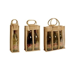 Bolsa de transporte de vino resistente de yute para regalo de Navidad ecológica espaciosa, bolsa de lona de vino para botellas múltiples - Product Image 5