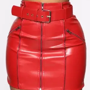 Faux Red Leather Mini Skirt Front Zip Size New With Tag genuine lamb leather max skirt