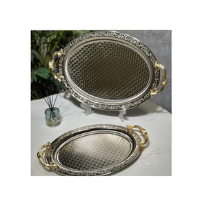 Plateau à dessert de forme ovale en argent Plateau décoratif en argent vintage avec poignées pour les fournisseurs en gros - Product Image 1