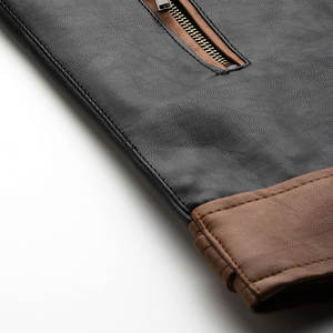 Trendy Coated Stand Collar Front Logo Vintage Style Eco-Friendly Customizable <b>Men</b> <b>Leather</b> <b>Jacket</b> - Product Image 4