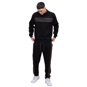 Mens Black and Dark <b>Grey</b> Contrast Pullover <b>Hoodie</b> and Matching Jogger Pants Tracksuit OEM ODM Wholesale Apparel - Product Image 1