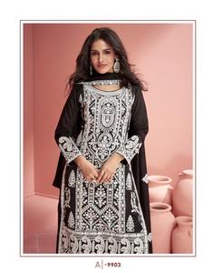 Último traje de diseñador de alta demanda estilo moderno Premium seda Kurti pantalón y Dupatta con bordado Trabajo Mujer moda exportador - Product Image 4