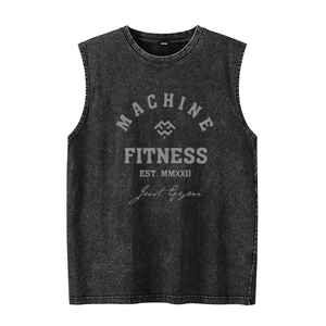 Débardeurs d'été en pur coton pour hommes, gilet sans manches rétro lavé avec motivation Gym graphique Streetwear - Product Image 4