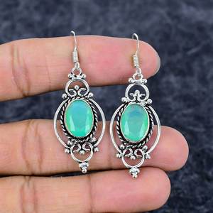 ต่างหู925พลอยรูปวงรีทรงหยดน้ำยาวชุบเงินทำด้วยมือสำหรับงานแต่งงานและงานปาร์ตี้ - Product Image 2