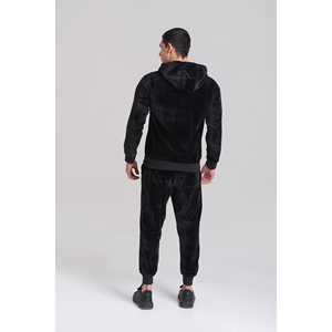 Survêtement à capuche en velours noir uni pour hommes - Product Image 1