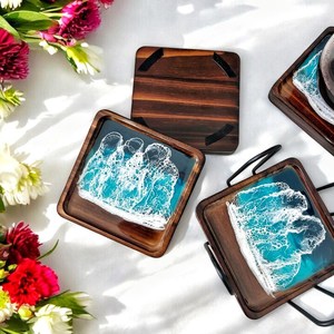 Artistic Wooden <b>Coasters</b> Set, Engraved Natural Wood <b>Drink</b> <b>Coasters</b> with Smooth Finish, Functional Durable Decorative Stone - Product Image 4
