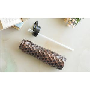 IndianArtVilla Pure Copper Antique Dark Hammered Honeycomb Design <b>Water</b> <b>Bottle</b> with Sipper Cap, 1000 ML-<b>Storage</b> & Drinking - Product Image 3