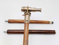 Canne de marche en bois brun à trois plis avec poignée télescopique en laiton antique, design Art Déco, manche en bois de qualité supérieure, fabrication artisanale, Tanishka Export