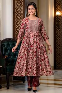 Tenue de styliste Maslin Nyra, pantalon Kurti de travail à coupe magnifique avec dupata pour femmes, exportation et fournisseur indiens - Product Image 5