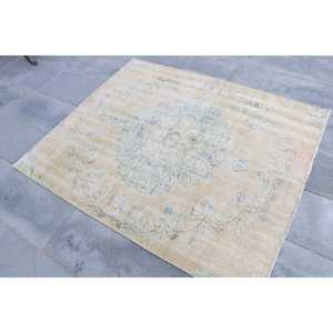 พรมตุรกีวินเทจ ขนาด 4.2x5 ฟุต สีเบจ ลายพิมพ์นามธรรม ทำจากขนสัตว์ - Product Image 2