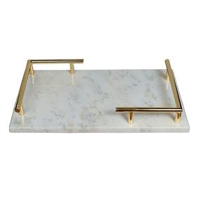 Plateau de service décoratif en marbre fait à la main avec poignée dorée pour plateau de service décoratif en marbre de cuisine. - Product Image 6