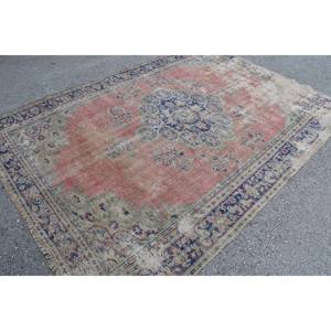 Alfombra Turca Vintage Grande, Ecológica, de Pelo Medio, Diseño Clásico de Parches Rojos y Azules, 6.6x9.1 pies, Material de Lana, Base de Látex - Product Image 2