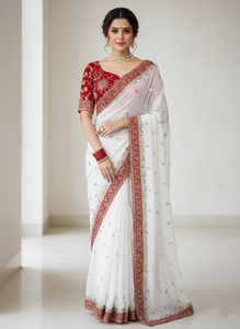 Elegante y Sofisticada Colección de Saris de Seda y Chifón con Lentejuelas Bordadas, Blusa Combinable, Colores de Moda para Fiestas - Product Image 3