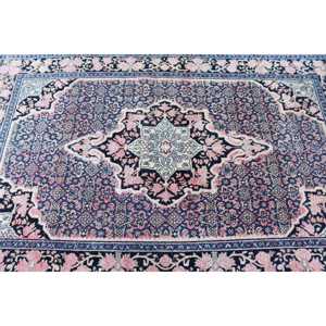 Alfombra Turca Vintage de 4.2x6.7 pies, Alfombra Azul Abstracta - Product Image 5