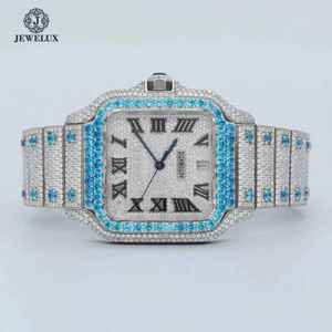 Elegante reloj mecánico automático de 41mm para hombre, banda de acero inoxidable de lujo VVS Moissanite Diamond Blue Sapphire Roman Dial - Product Image 2