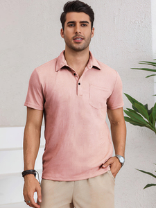 Camiseta sólida de cuello polo con diseño de botones y mezcla de poliéster para hombre - Product Image 6
