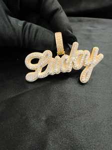 Trendy Hip Hop 925 <b>Silver</b> Rose Gold Plated Custom Iced Cursive Initial <b>Letter</b> Name Pendant <b>Necklace</b> Charms Moissanite Diamond - Product Image 3