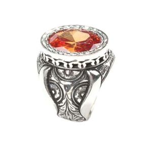 925 Sterling Silver Men's Handcrafted <b>Ring</b> with Engraved Rose Motif and <b>Citrine</b> Stone Bezel Setting Inlay Gift - Product Image 5