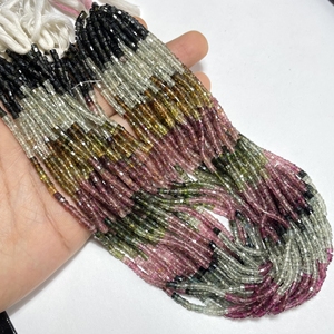 Perles de tourmaline multicolores facettées de 3 mm, percées au centre, en gros, 13 pouces de long, bonne qualité, pierres précieuses naturelles pour la création de bijoux - Product Image 2