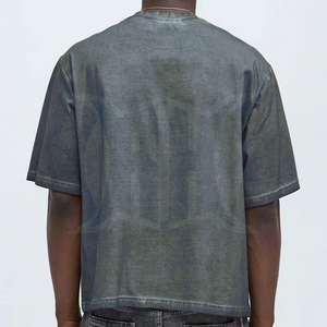T-shirt vintage surdimensionné 100% coton délavé à l'acide pour hommes T-shirt vierge en tissu tricoté lourd vente en gros - Product Image 6