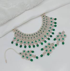 Rose Gold Plated Ethnic Antique Cubic Zircon Crystal Dangle Drop Choker Wedding Party <b>Necklace</b> <b>and</b> <b>Earring</b> <b>Set</b> for Women - Product Image 2