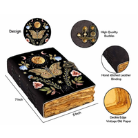 Carnet de notes en cuir véritable fait main Al Amir 9x6 pouces, motif papillon classique, fleurs, rêve, art, carnet de croquis, 200 pages à bords festonnés imprimées