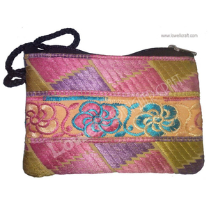 Bolso de mano de seda bordado floral rosa y dorado con trabajo de hilo vibrante, ideal para bodas y trajes de fiesta - Product Image 1