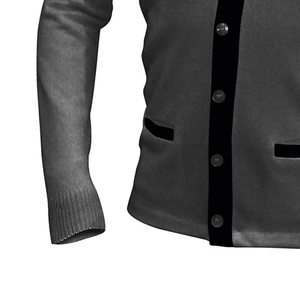 Suéter Cárdigan de Punto con Bordado de Parches de Invierno para Hermandades, Color Gris y Negro, Tamaño y Logotipo Personalizados - Product Image 2