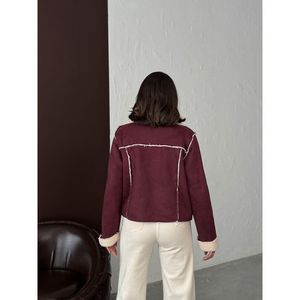 เสื้อโค้ทขนสัตว์สีแดงเบอร์กันดี Topshow Topshow รุ่น Suede Plush ขายส่ง - [object Object] - Product Image 5