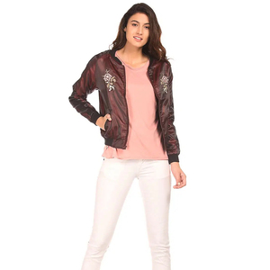 New Fashion Wholesale Women's Satin Bomber <b>Jacket</b> Floral Embroidery Zipper Closure Autumn Style Regular Fit Full Sleeve - Product Image 5