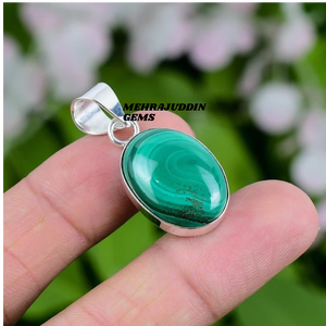 Pendentif de mode en argent sterling 925 fait à la main pierre précieuse de malachite de forme ovale avec timbre 925 pour les occasions de cadeaux - Product Image 3