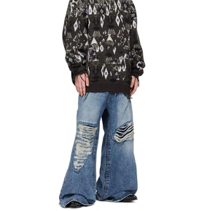 กางเกงยีนส์เอวกว้างผู้ชายทรงหลวมหลวมเอวยางยืดนุ่มใส่สบาย - Product Image 3