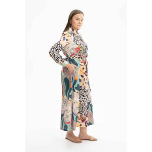 Navy Blue <b>Mint</b> Patterned Knee-Length Shirt <b>Dress</b> with Zippers and Ruffles - Product Image 2