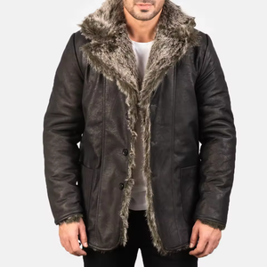 Veste en cuir à fourrure peluche pour homme avec grand col, taille plus et fermeture éclair - Product Image 5