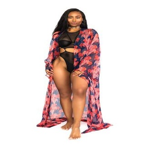 Robe de plage imprimée pour femmes avec finition élégante, vêtements de plage pour femmes, imprimé contemporain avec manches cloche - Product Image 1