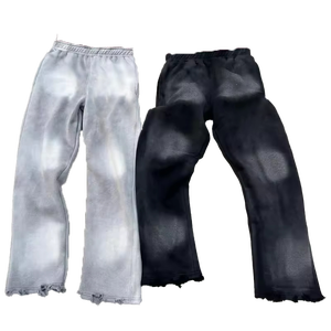 Pantalon de survêtement personnalisé ample délavé au soleil éponge française en détresse lavé Double taille pantalon de survêtement droit lavé à l'acide pantalon de survêtement évasé - Product Image 1