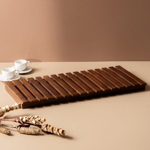 Plateau de service moderne en bois à lattes avec plateau supérieur amovible, plateau de présentation minimaliste pour café, thé et nourriture, pour la maison et l'hôtel - Product Image 5