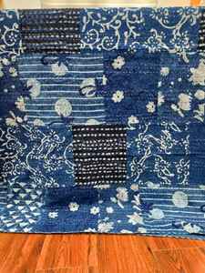 Sanvi K artesanías 100% algodón indio mano bloque acolchado Kantha cama cubierta Gudari Indigo Patchwork impreso 60 'x 90' para uso doméstico - Product Image 3