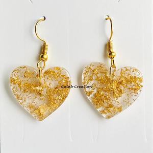 Pendientes de resina epoxi en forma de corazón transparentes personalizados con copos de oro incrustados, joyería romántica hecha a mano ligera para mujer - Product Image 3