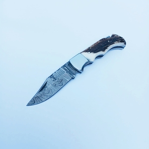 Cuchillo de bolsillo plegable de acero de Damasco personalizable con mango de madera de Rosa estilo de botón hecho a mano de grado DIY de alta calidad - Product Image 3