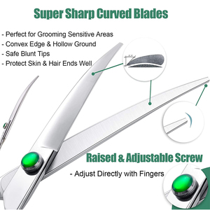 Tijeras de aseo para mascotas de acero inoxidable de Grado Profesional, tijeras plateadas curvas de alta calidad con reposapiés - Product Image 6