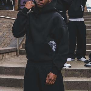 Ensemble de survêtement en coton doux pour homme, vêtements de rue décontractés, broderie personnalisée, épaules tombantes, coupe courte, sweat-shirt à capuche - Product Image 6