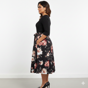 Vestido Midi Floral de Mezcla Suave Premium para Mujer Unity Luxure con Botones en la Parte Delantera y Lazo en la Cintura - Product Image 3