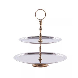 Modern Polished Aluminium Gold Finish Dessert Serving Tray 2 Tier Metal <b>Cake</b> Stand For <b>Wedding</b> And Party Table Decoration - Product Image 1