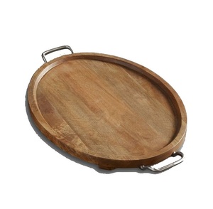 Upgrade Your Kitchen with Premium Acacia Wood Serving Tray Stylish <b>Square</b> Platter with <b>Steel</b> Handle for Easy Use - Product Image 1